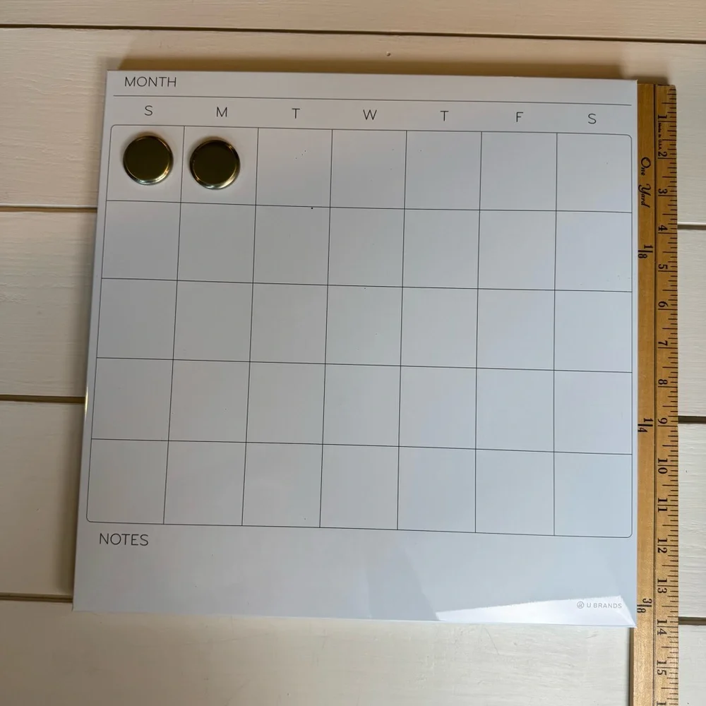 White Magnetic Dry Erase Calendar Board 14”x14”